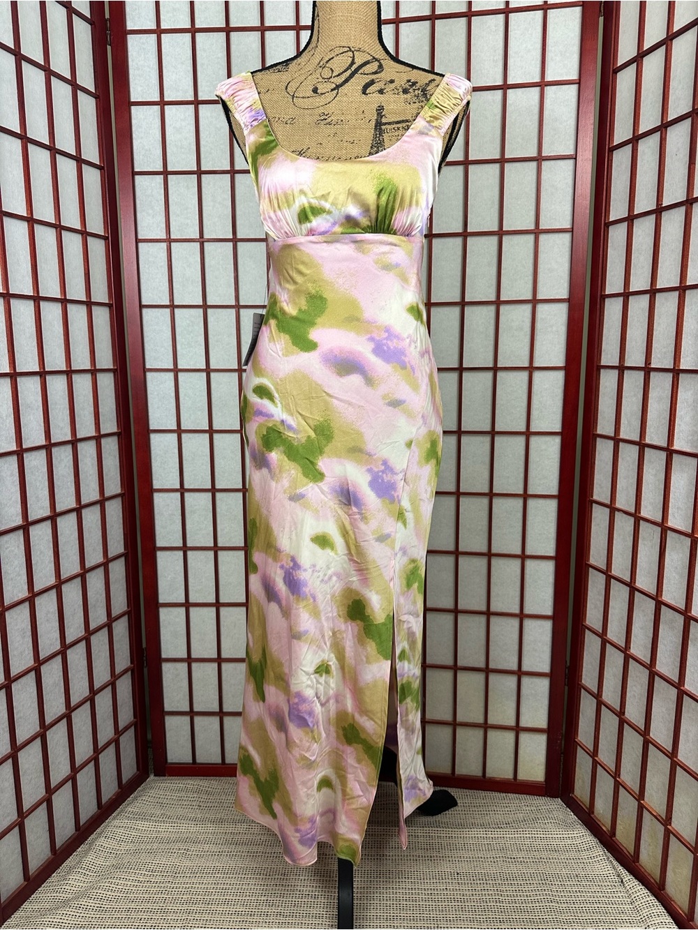 ASTR The Label Pink Satin Multicolor Formal Cocktail Midi Dress
